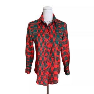 Rare Vintage 60s 70s Lanvin Op Art Mod Graphic Top Red Green Blouse